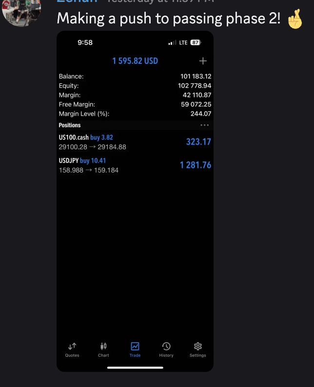 Customer pushing for phase 2 pass with a $100K+ FTMO account